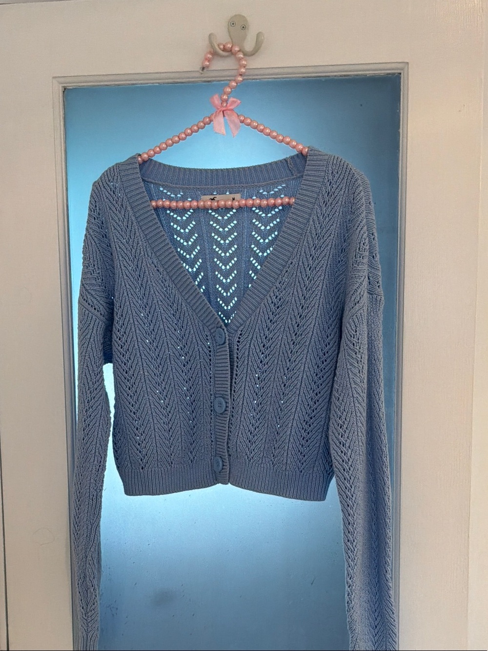 Hollister Light Blue Cropped Knit Button Cardigan